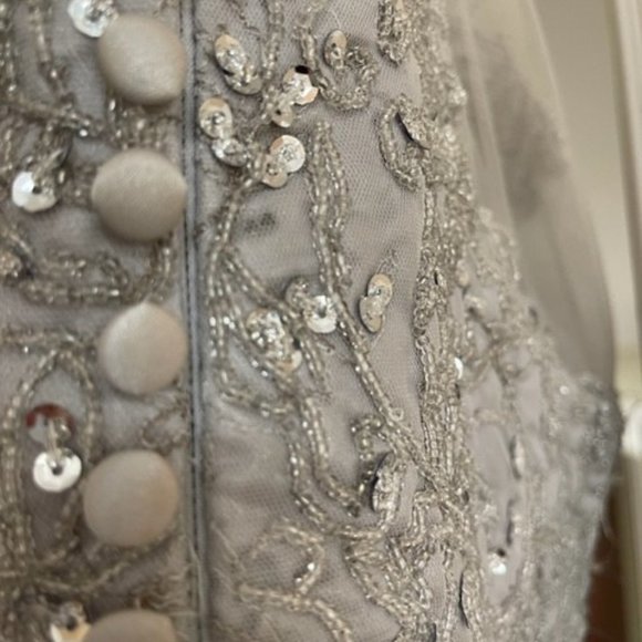 3 silver grey bridesmaid dresses small/medium tulle over satin skirt - Picture 3 of 6